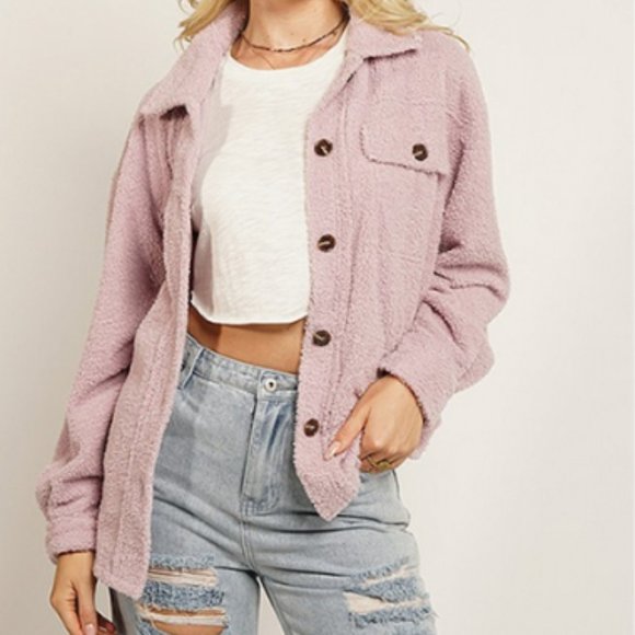 geegee Jackets & Blazers - Teddy Button Up Sweater Jacket -Medium NWT
